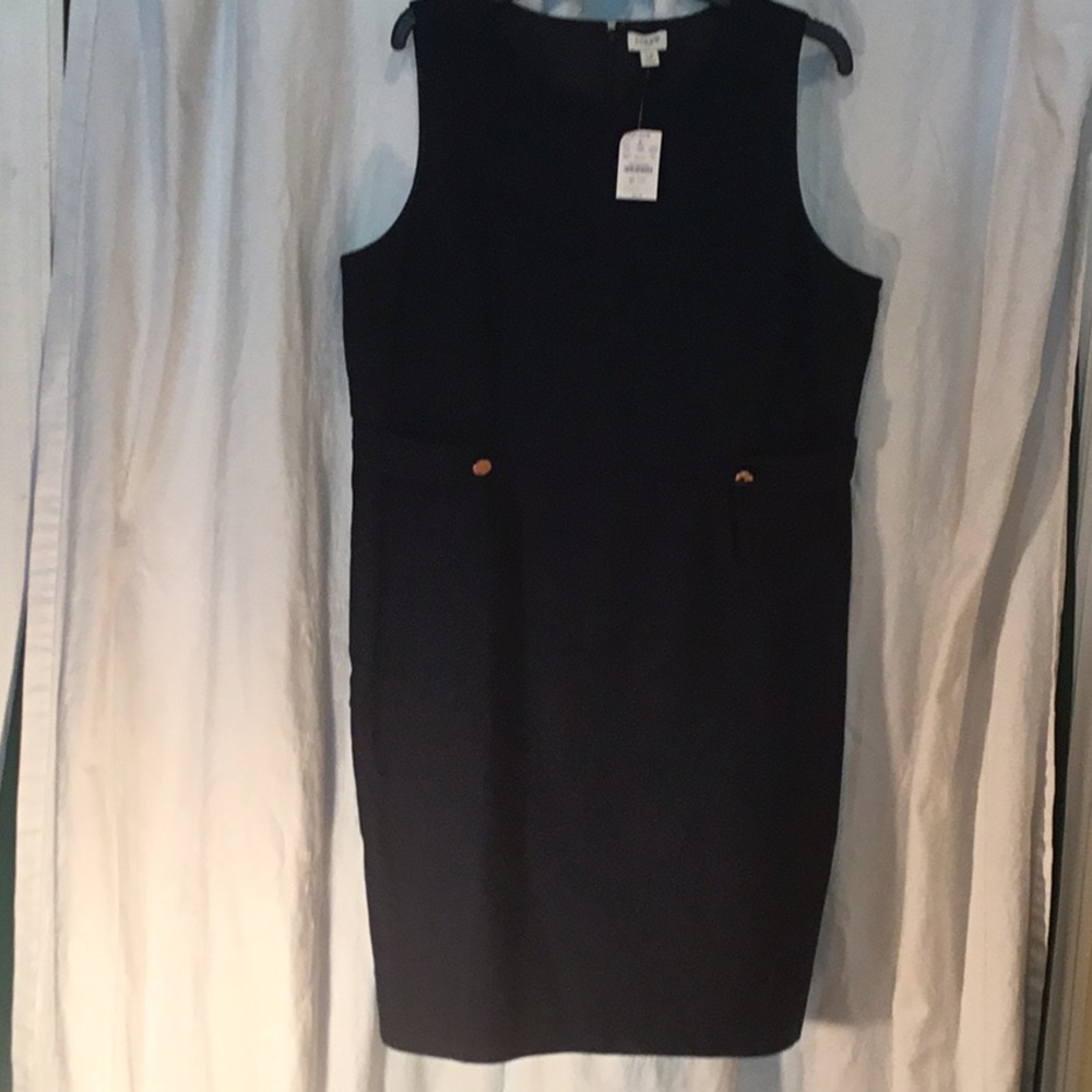 J Crew navy sleeveless dress with gold buttons zipper down the back